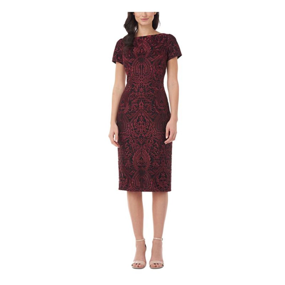 JS COLLECTION Womens Maroon Back Slit Short Sleeve Knee Length Sheath Dress 10